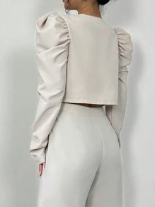 Chiquease Bow Front Gigot Sleeve Crop Jacket - Apricot - View 2