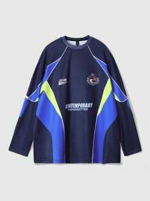 ROMWE MEN 男士骷髏及十字印花常規版型T恤，2021春夏系列 - 藍色 - 查看 1