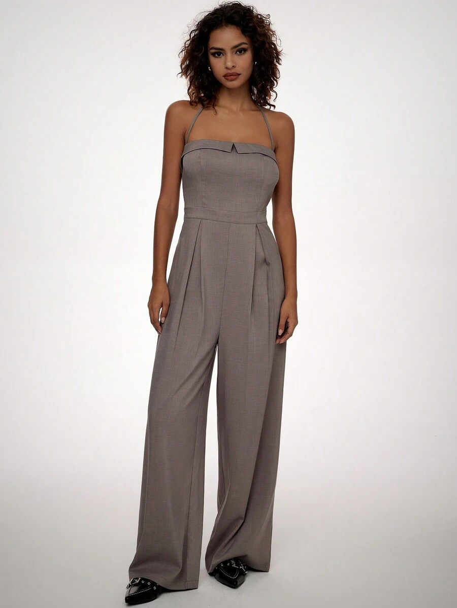Forever 21 Fall & Winter Women's  Business  Casual Wide Leg Women  Jumpsuit Office Wear/Going Out Overalls Outfits - Grey - View 1