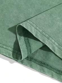 Manfinity EMRG 男士寬鬆版標語和天使印花放肩T恤 - 綠色 - 查看 5