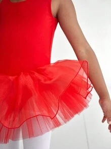 SHEIN Unga flickor Balett Dans Tutu klänning set, röd leotop med volang kjol - Röd - Visa 3