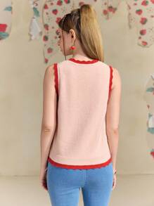 Strawberry Shortcake X SHEIN Women's Cartoon And Strawberry Printed Ringer Sweater Vest - Pink - View 2