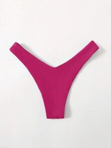 SHEIN Swim Women's Summer Beach Solid Color Simple Swimwear Bikini Bottom - Rose Red - View 2