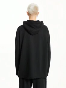 Manfinity VCAY Sudadera con capucha de punto para hombre con estilo callejero, logotipo impreso reflectante de 3M, hombros caídos y bordes anchos, adecuada para las estaciones de otoño e invierno - Negro - Ver 3