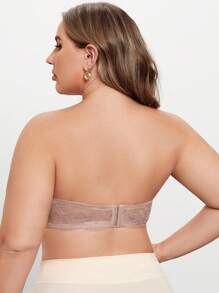 Plus Size Lace Splicing Bra With Underwire, 1pc Lingerie - Apricot - View 2