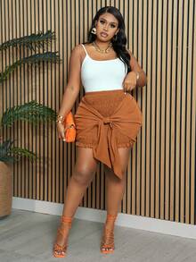 Slaydiva Váy bó sát mini thắt eo phong cách đường phố giản dị cỡ lớn cho nữ - màu nâu - Xem 6