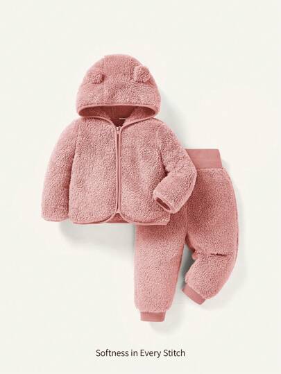 Cozy Pixies Baby Girl Huva Fleecejacka & navelskyddade tjocka byxor Set, 2st