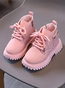 Baby Girls' Fashionable Boots With Lace-Up And Side Zipper