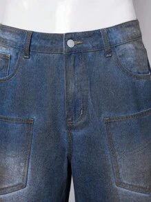 ROMWE MEN Street Life 男士夏季休闲洗水牛仔短裤 - 藍色 - 查看 3