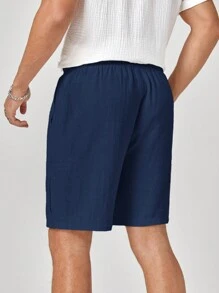 Manfinity Homme Nuevo pantalón corto deportivo recto de cintura media con cintura elástica tejido para hombre, adecuado para uso diario en primavera y verano - Azul Marino - Ver 2