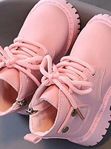Baby Girls' Fashionable Boots With Lace-Up And Side Zipper