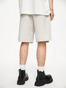 Chillumni Nam Màu Trơn Vừa Vặn Vừa Vặn Quần Short Xếp Ly Thường Ngày Quần Baggy Đi Học Quần Kaki - Xám - Xem 2
