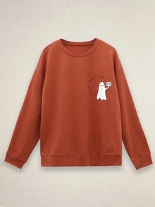 Casual Women's Round Neck Fashion Long Sleeve Letter Print Sweatshirt - Rust Brown - View 3