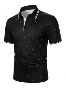 Calvornis Men's Summer Anchor Striped Short Sleeve Casual/Commute Polo Formal Shirt, Ceremony - Black - View 3