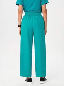 TaskEZ 女士薄荷蓝色 3 口袋高腰阔腿手术制服裤，适合护士、药剂师、美容师、牙医、医生、执业护士、实验室工作人员、护理学生等 - 薄荷綠 - 查看 5