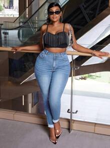 SHEIN SXY 加大尺碼彈性牛仔緊身褲，萬用款式