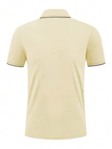 Manfinity Dauomo Kemeja Polo Kasual Lengan Pendek Bergaris untuk Pria, Cocok untuk Musim Panas dan Berpergian - Aprikot - View 2