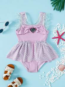 Young Girls' Sleeveless One-Piece Swimsuit - Mauve Purple - View 1