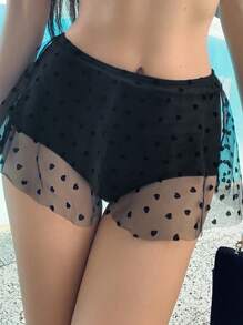 DAZY Bas de bikini transparent à cœur en maille de contraste pour femmes, parfait pour l'été et la plage