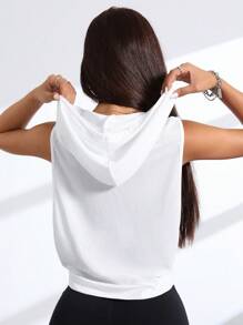 SHEIN Sport Gameset Sudadera deportiva sin mangas con capucha y cordón con bordado de letras
