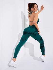 SHEIN Sport Studio Tie Dye Backless Sports Jumpsuit