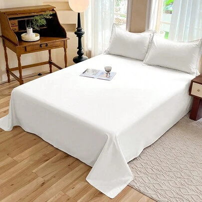 1pc 100% Polyester Lightweight Breathable, Soft And Comfortable, Solid Color Bedsheet, Modern Blended Fabric Bedroom Bedding