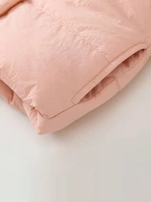 SHEIN Playful Pals 幼儿婴儿女孩休闲收腰蝴蝶结装饰口袋泰迪熊衬里轻质长袖拉链加垫连帽夹克，冬季外套，6M-3T - 粉色 - 查看 6