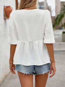 SHEIN LUNE Women's Casual & Stylish Half Placket Bow Knot Bubble Sleeves Sweet Rural Blouse