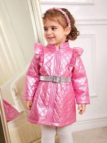 SHEIN Baby Girl Autumn And Winter Fashionable Padded Coat With Cap Sleeves - Pink - View 1
