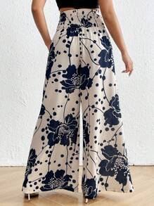 SHEIN LUNE Women's Printed Wide-Leg Iced Silk Pants - Navy Blue - View 2