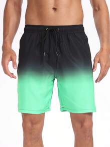 Quần bơi boxer chống ngượng ngùng in 3D thiết kế mới mùa hè khô nhanh có lớp lót lụa sữa dành cho nam, thích hợp đi suối nước nóng và bãi biển - Màu xanh Bạc hà - Xem 3