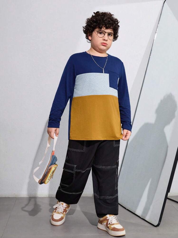 SHEIN Tween Boys Extended Size Regular Long Sleeve T-Shirt 4pcs Set, Fall/Winter - Multicolor - View 13