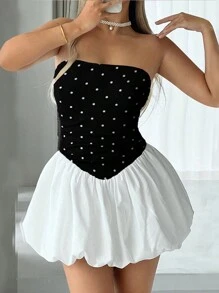 INAWLY Vestido de tubo con diseño de lunares y dobladillo con ribete de volantes - Negro - Ver 4
