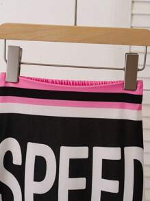 Conjunto de falda y blusa de manga larga con diseño de bloques de color y estampado de letras para niña joven en primavera/otoño - Rosa - Ver 7