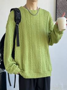 Claim Dot Sudadera de hombre de manga larga, cuello redondo y unicolor para uso diario - Verde - Ver 5
