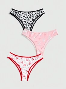 ROMWE Kawaii 3pcs Cute Rabbit Cream & Cherry Allover Print Triangle Panties Set - Multicolor - View 1