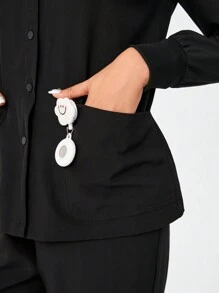 TaskEZ Conjunto de uniforme con frente abotonado, camisa de manga larga con bolsillos y pantalones