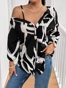 SHEIN Essnce Camicia asimmetrica in stile casual e di strada di nuova moda per donna, con bottoni, adatta per la primavera, l estate o l autunno, outfit da crociera o abbigliamento da insegnante