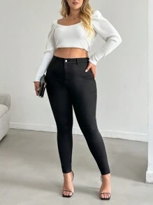 RueChic Plus High Waist Skinny  Jeans - Black - View 5