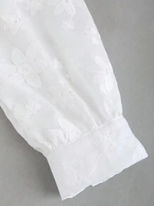 Sweetra Áo sơ mi dài tay màu trơn thêu hoa phong cách thường ngày mùa xuân/thu Y2K - trắng - Xem 4