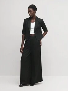 BizChic 女士商务办公短袖纯色翻领简约西装外套 - 黑色 - 查看 4