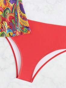 Swim Lushoire Tankini de traje de baño con top de tirantes con estampado floral y Bottom sólida para verano y playa