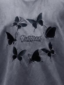 Manfinity VCAY Men's Plus Size Casual Loose Fit Butterfly Print Knitted Short Sleeve T-Shirt With Drop Shoulder Design And Round Neckline, Suitable For Summer - Dark Grey - View 2
