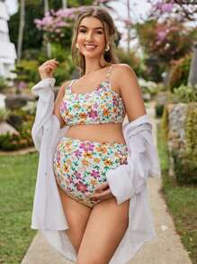 SHEIN Maternity Summer Beach Mini Ditsy Floral Bikini Set - Multicolor - View 4