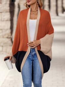 EMERY ROSE Color-Block Asymmetric Hem Casual Long Sleeve Cardigan - Multicolor - View 7