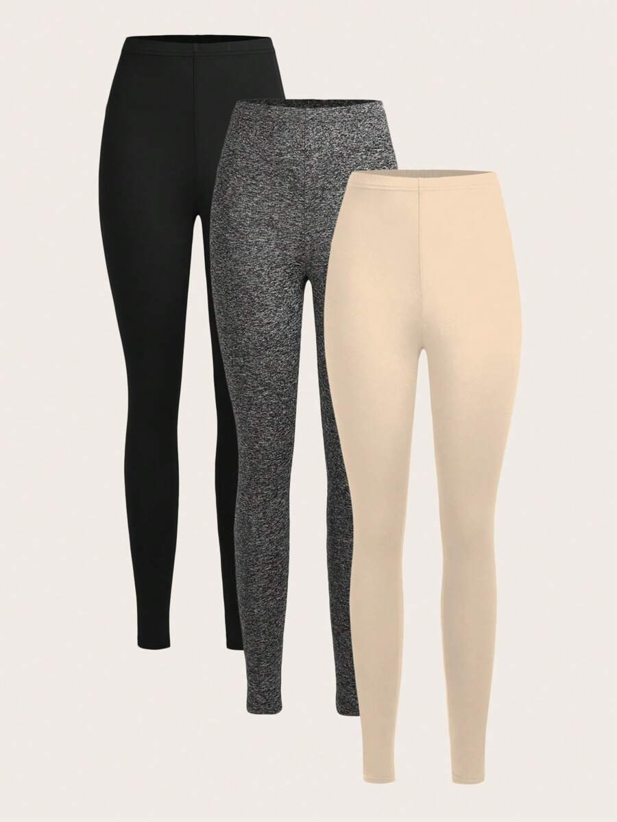 Slaydiva 3入組女性夏季休閑純色修身長褲 - 彩色 - 查看 1