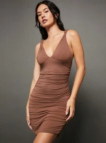 WESTFADE Robe mini à nœud sans bretelles - Marron - Voir 1