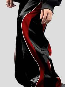 ROMWE MEN Street Life Men's Casual Color Block Long Pants, Suitable For Daily Wear In Spring And Summer, School - Black - View 3