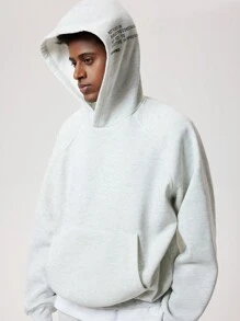 Forever 21 Men' Loose Hoodie In Light Grey With Text Print - Light Grey - View 6