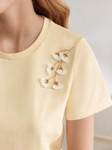 MOTF PREMIUM Camiseta de manga corta con detalle de cuentas - Albaricoque - Ver 2